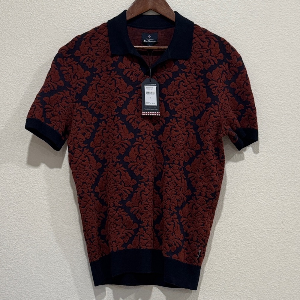 Ben Sherman Navy and Brown Patterned Polo